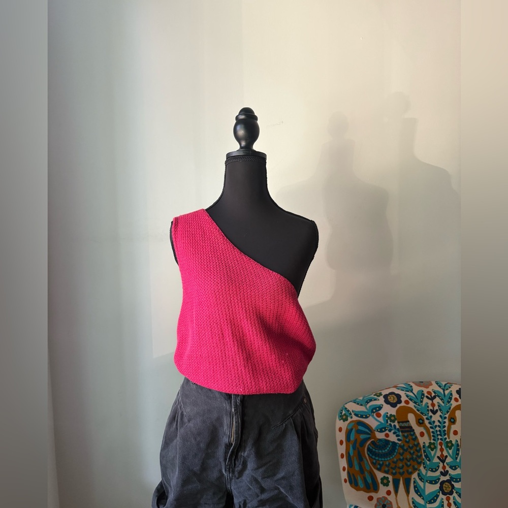 Free People Beach Deep Pink One Shoulder Knit Top